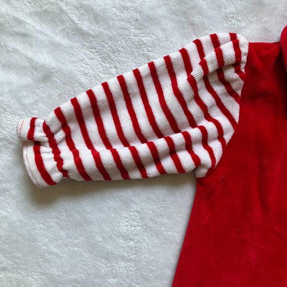 Tots Fifth Avenue Baby Footed Romper Size 6M | Red Velour Striped Pajamas VGUC - Picture 5 of 16